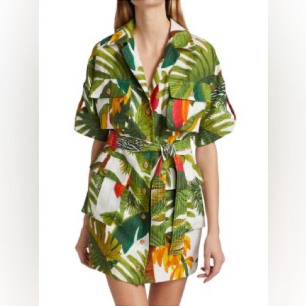 HOUSE OF HARLOW Tropical Linen Blend Utility Dress